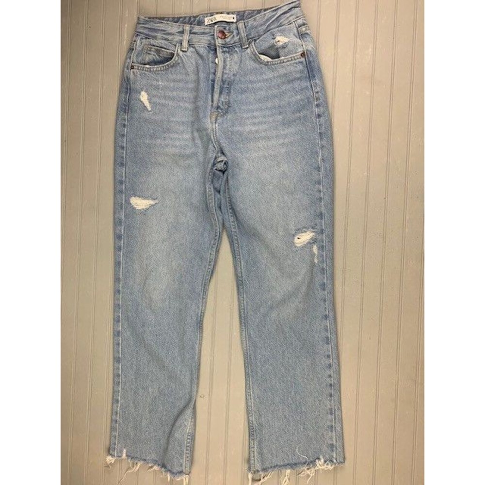 Zara Size 4 Womens Jeans Button Fly Light Wash Raw Hem Straight High Rise